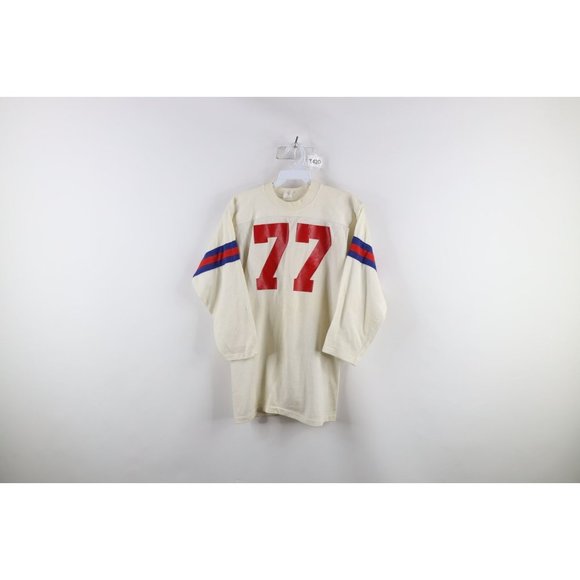 Vintage 60s 70s Boys Large Striped New York Giants Football Jersey White #77 USA - Picture 1 of 10